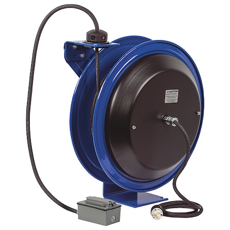 Cord Reel With Hand Lamp, Spring Retracted, NEMA 5-20R, 12 AWG, Blue Reel Color, 75 ft Length MPN:PC19-7512-F