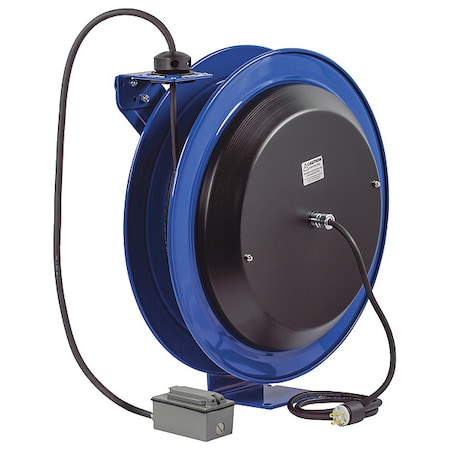 Cord Reel With Hand Lamp, Spring Retracted, NEMA 5-20R, 12 AWG, Blue Reel Color, 100 ft Length MPN:PC24-0012-F