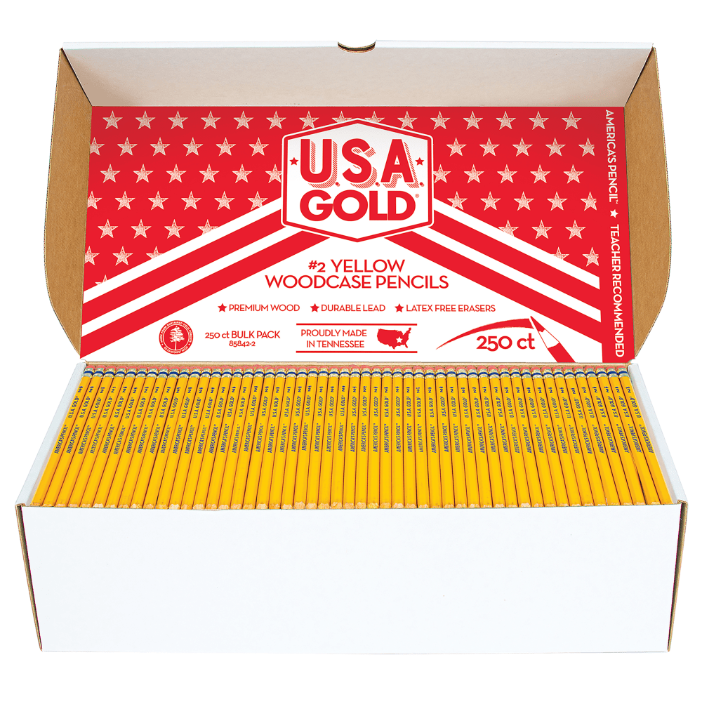 Cra-Z-Art U.S.A. Gold Sharpened Pencils, #2 Lead, Medium, Yellow, Box Of 250 Pencils MPN:85842-2-P