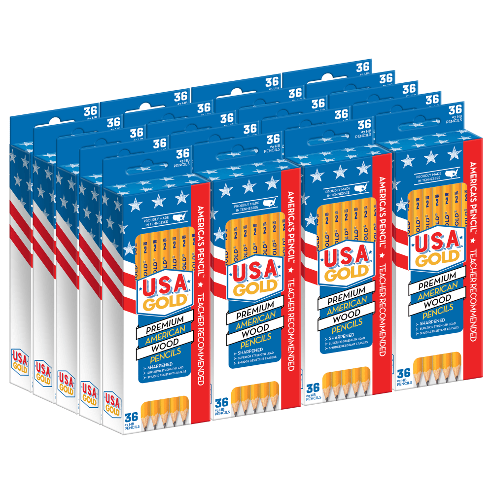 Cra-Z-Art U.S.A. Gold Sharpened Pencils, #2 Lead, Medium, Yellow, 36 Pencils Per Pack, Bundle Of 20 Packs MPN:85845-20-P