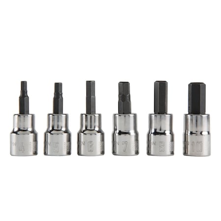 Sockets, 6-pc Metric Hex Bit Socket, Metric 3/8
