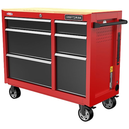 S2000 Rolling Tool Cabinet, 6 Drawer, Black/Red, Steel, Wood, 41 in W x 18 in D x 34 in H MPN:CMST34062RB