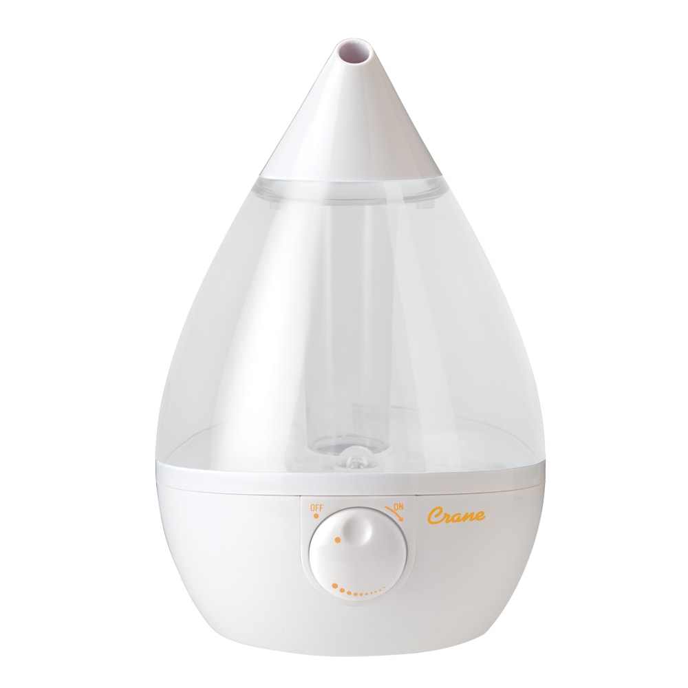 Crane, Drop Ultrasonic Cool Mist Humidifier, 1 Gallon, 8 5/8inH x 8 5/8inW x 13 3/8inD, Clear & White MPN:EE-5301CW