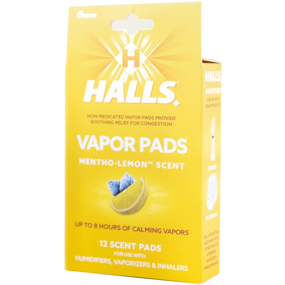 Crane Halls Vapor Pads, Mentho-Lemon Scent, 4-5/16inH x 3inW x 1-1/4inD, Pack Of 12 Pads MPN:HS-1950LH
