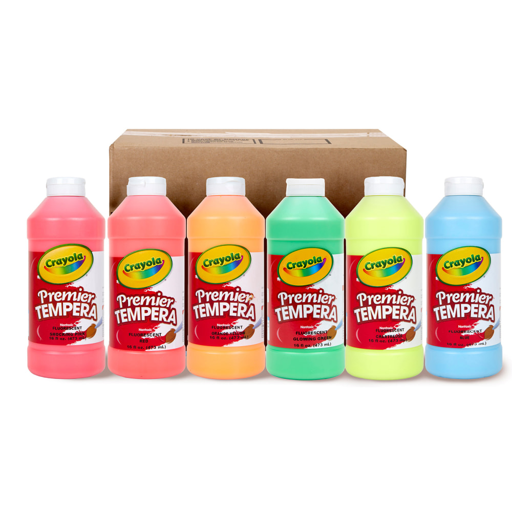 Crayola Premier Tempera Assorted Fluorescent Paint, Set Of 6 MPN:BIN542106