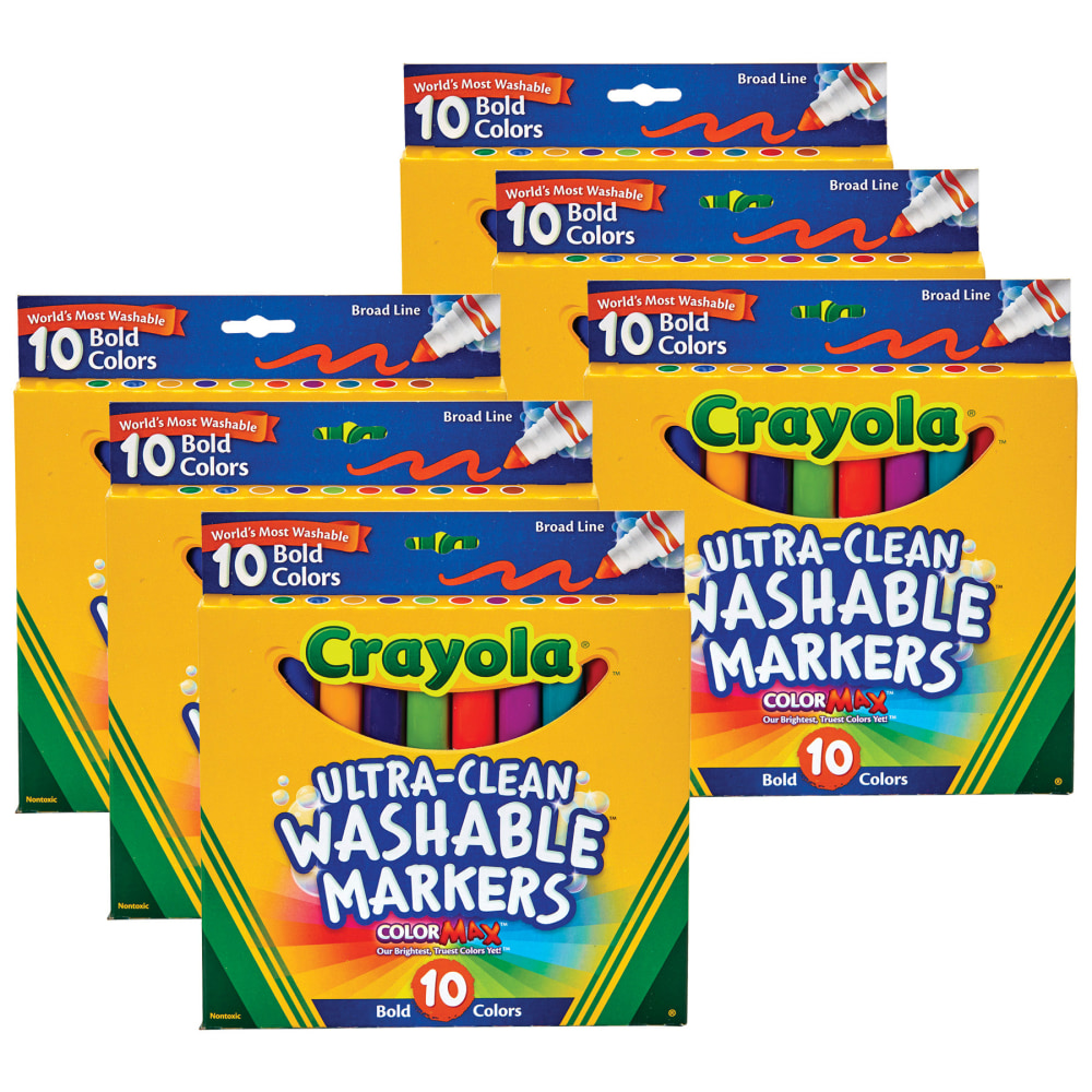 Crayola Ultra-Clean Washable Bold, Broad Line, Color Max Markers, 10 Per Pack, Set Of 6 Packs MPN:BIN587853-6