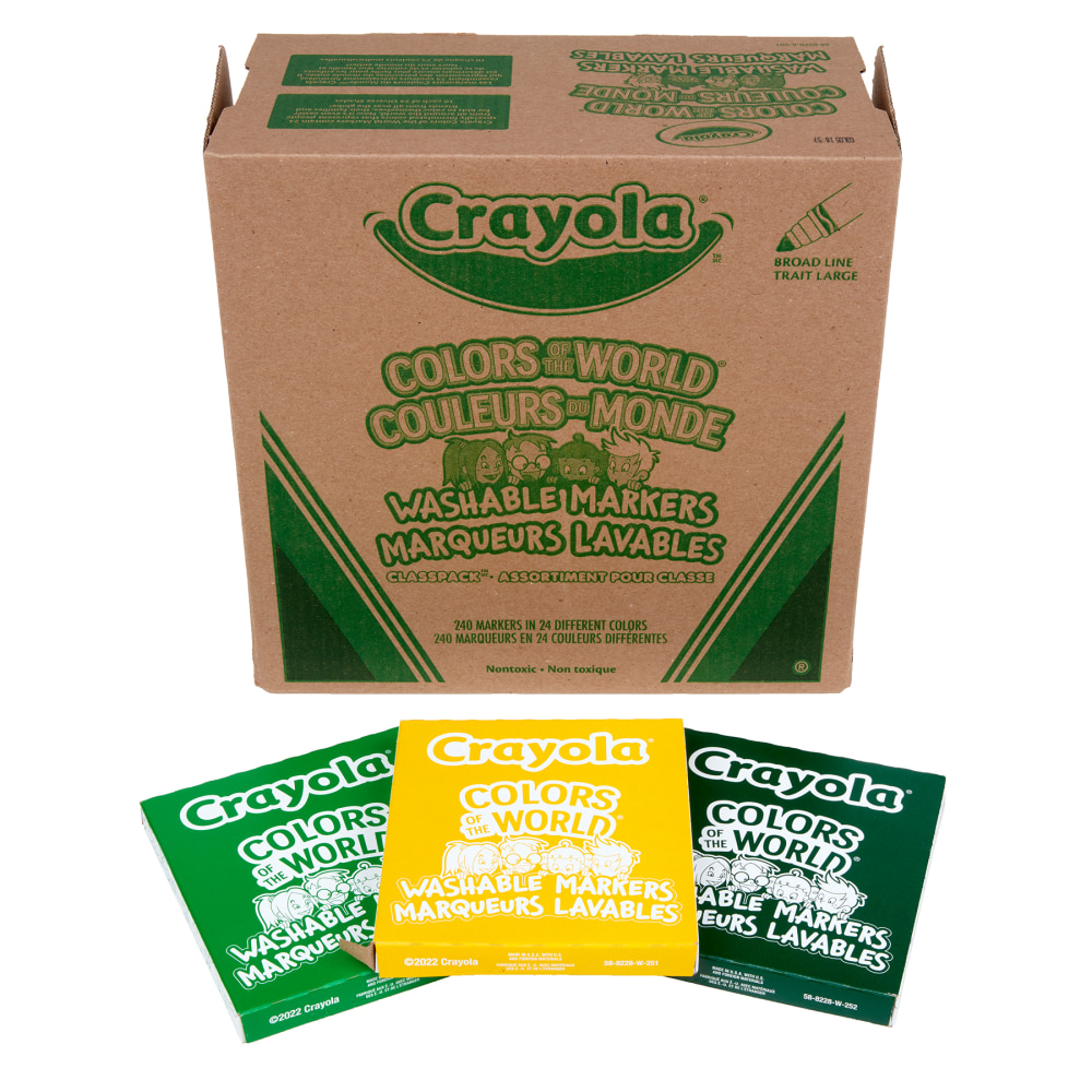 Crayola Colors Of The World Washable Markers Classpack, Broad Point, Assorted Colors, Pack Of 240 Markers MPN:BIN588228