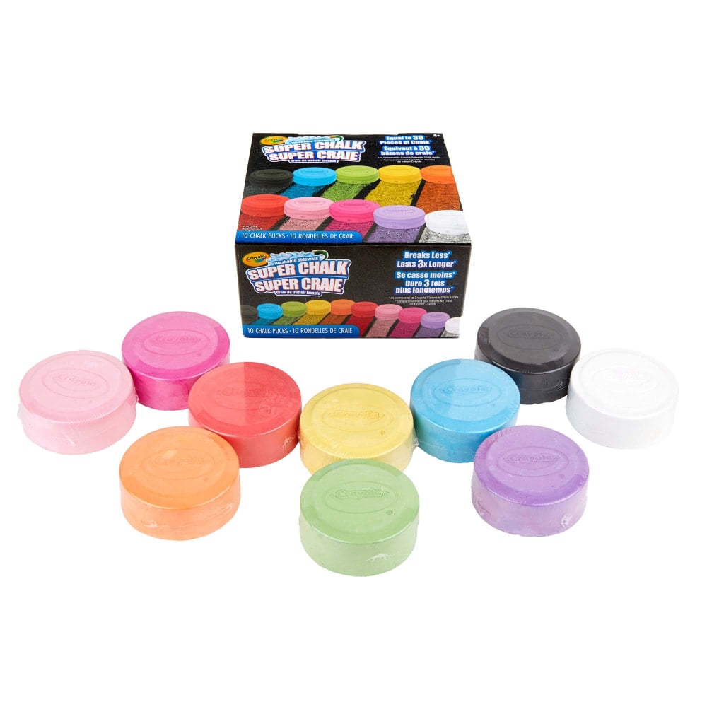 Crayola Washable Outdoor Super Chalk Tray, Assorted Colors, Pack Of 10 Chalk Pucks MPN:BIN518303