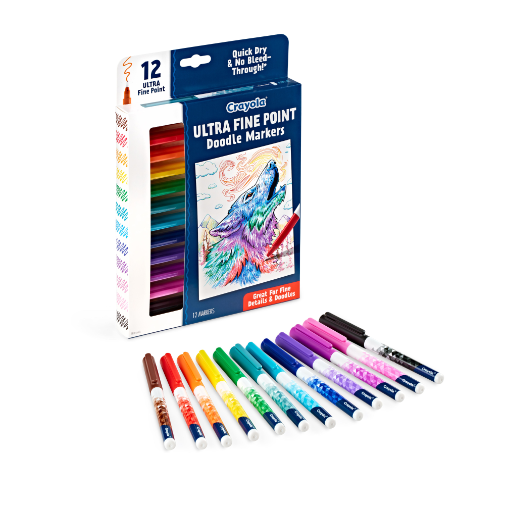 Crayola Doodle & Draw Markers, Ultra Fine Point, Assorted Colors, Pack Of 12 Markers MPN:58-8313