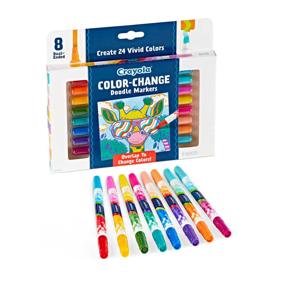 Crayola Color Change Doodle Markers, Chisel Points, Assorted Barrel Colors/Multicolor Ink, Pack Of 8 Markers MPN:58-8315