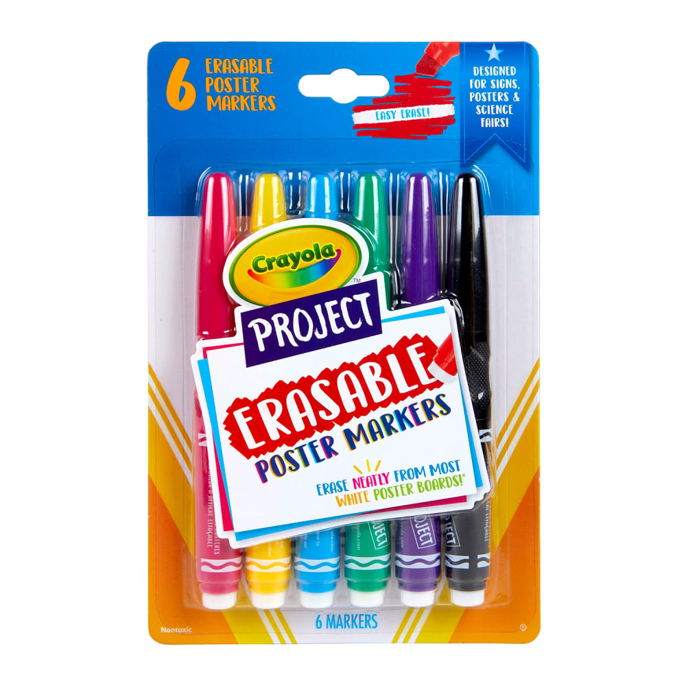 Crayola Project Erasable Poster Markers, Chisel Tip, Assorted Colors, Pack Of 6 Markers MPN:BIN588371
