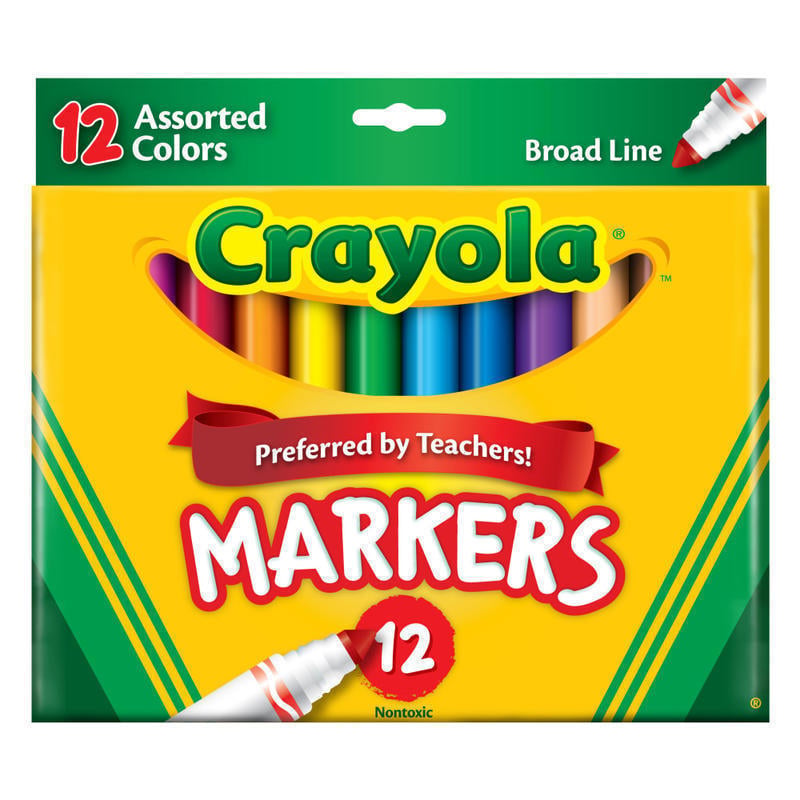 Crayola Broad Line Markers, Assorted Classic And Bright Colors, Box Of 12 MPN:58-7712