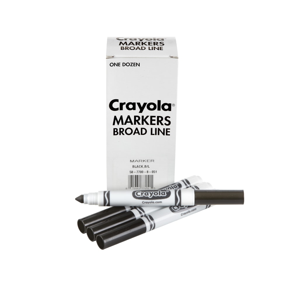 Crayola Washable Broad Line Markers, White Barrel, Black Ink, Pack Of 12 Markers MPN:58-7800-051