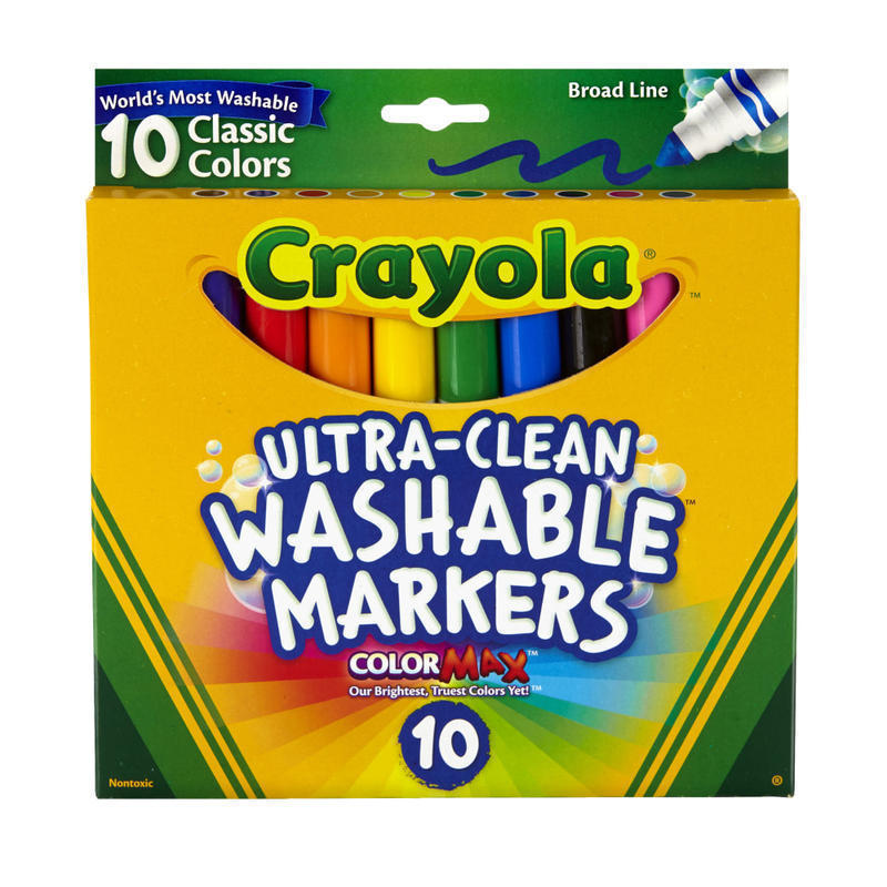 Crayola Ultra-Clean Washable Markers, Broad Tip, Assorted Classic Colors, Box Of 10 MPN:58-7851