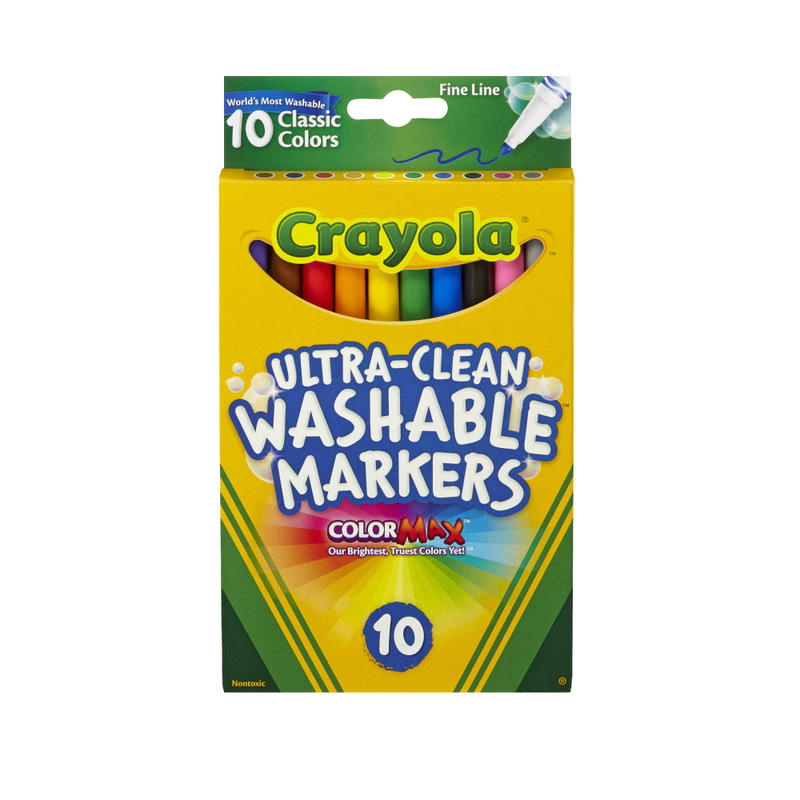 Crayola Ultra-Clean Washable Markers, Fine Tip, Assorted Classic Colors, Box Of 10 MPN:58-7852