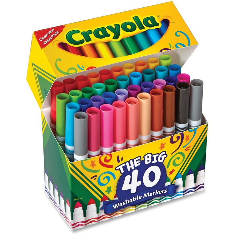 Crayola The Big 40 Washable Markers, Set Of 40 Markers, Conical Point, Assorted Colors (Min Order Qty 3) MPN:58-7858