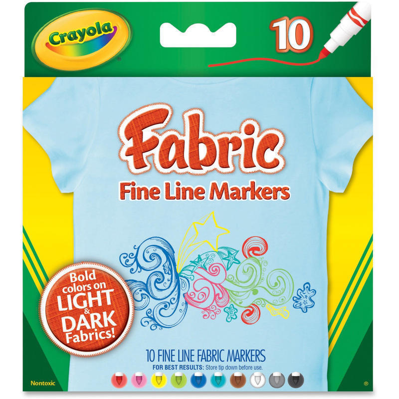 Crayola Bright Fabric Markers, Set Of 10, Fine Point, Assorted Colors MPN:588626