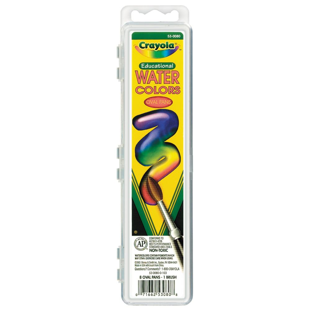 Crayola Watercolor Set With Brush, Oval Pan, Set Of 8 Colors (Min Order Qty 14) MPN:53-0080