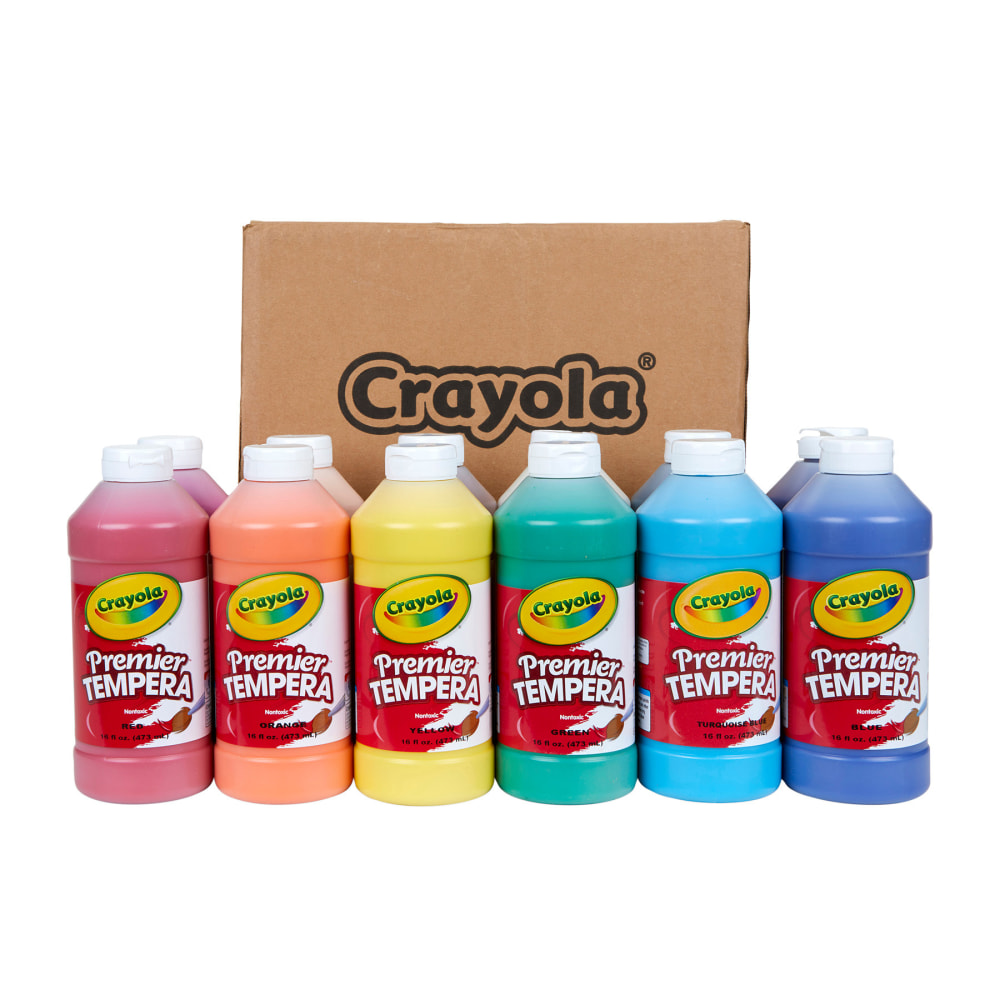 Crayola Premier Tempera Paints, 16 Oz, Assorted, Pack Of 12 Paints MPN:BIN548516