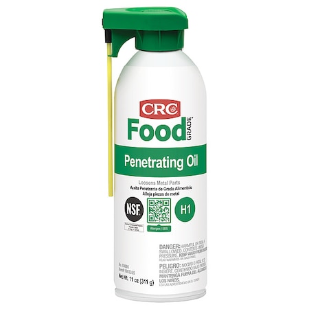 Food Grade Penetrating Oil, H1 Food Grade, 32 to 300 Degrees F, 11 oz Aerosol Can, Colorless MPN:03086