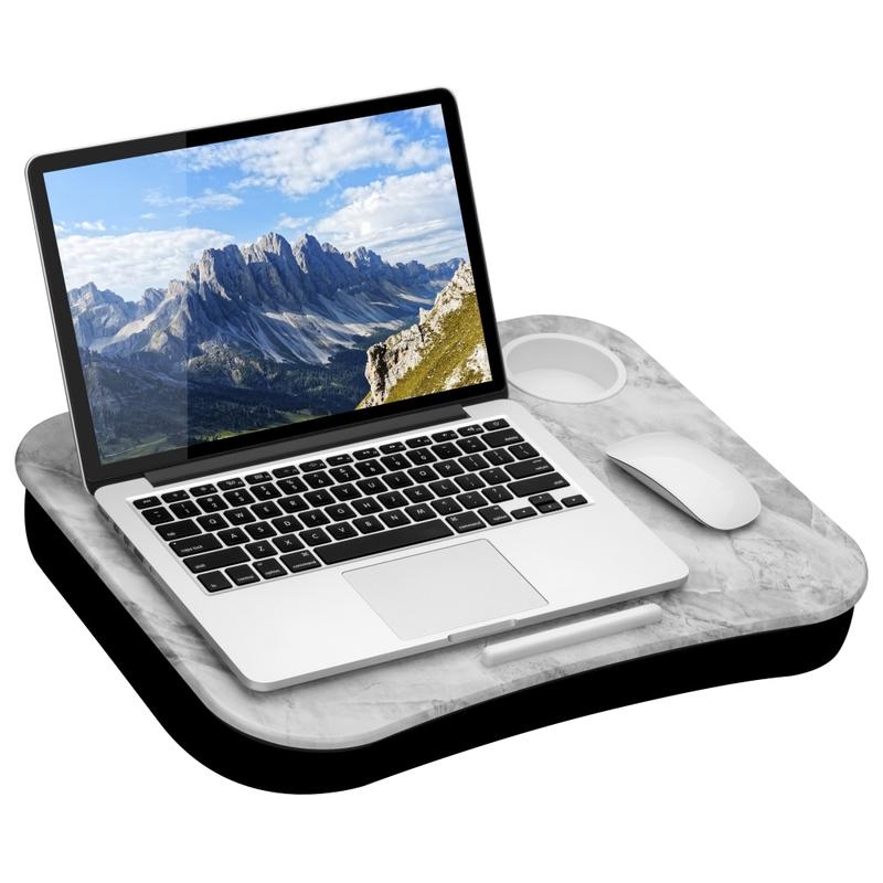 LapGear Lap Desk With Cup Holder, 14.75inH x 18.5inW x 2.8inD, White Marble MPN:46305