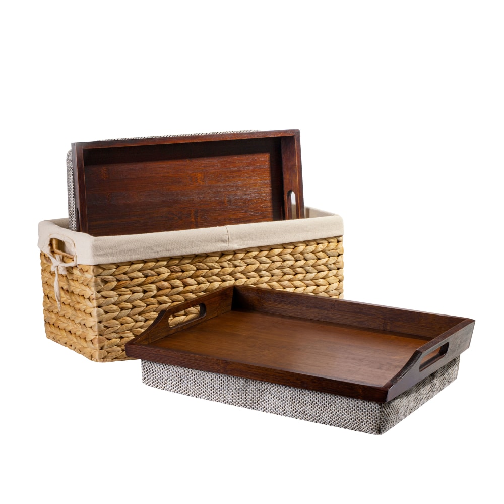 Rossie Home Lap Tray With Pillow Basket Set, 4-1/8inH x 17-1/2inW x 4-1/8inD, Java Bamboo, Set Of 2 Lap Trays MPN:70102