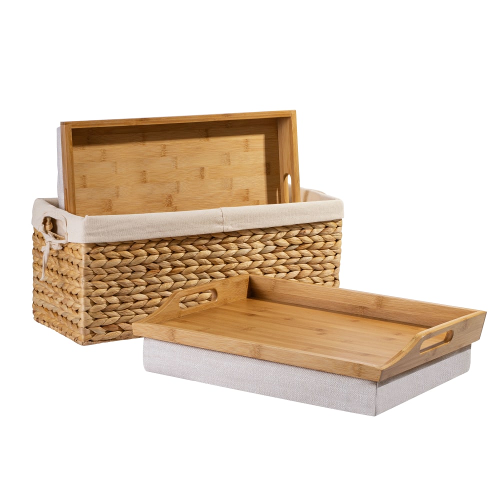 Rossie Home Lap Tray With Pillow Basket Set, 4-1/8inH x 17-1/2inW x 4-1/8inD, Natural Bamboo, Set Of 2 Lap Trays MPN:70107