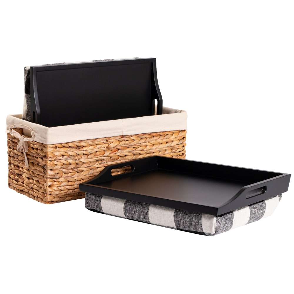 Rossie Home Lap Tray With Pillow Basket Set, 4-1/8inH x 17-1/2inW x 4-1/8inD, Buffalo Check, Set Of 2 Lap Trays MPN:70108