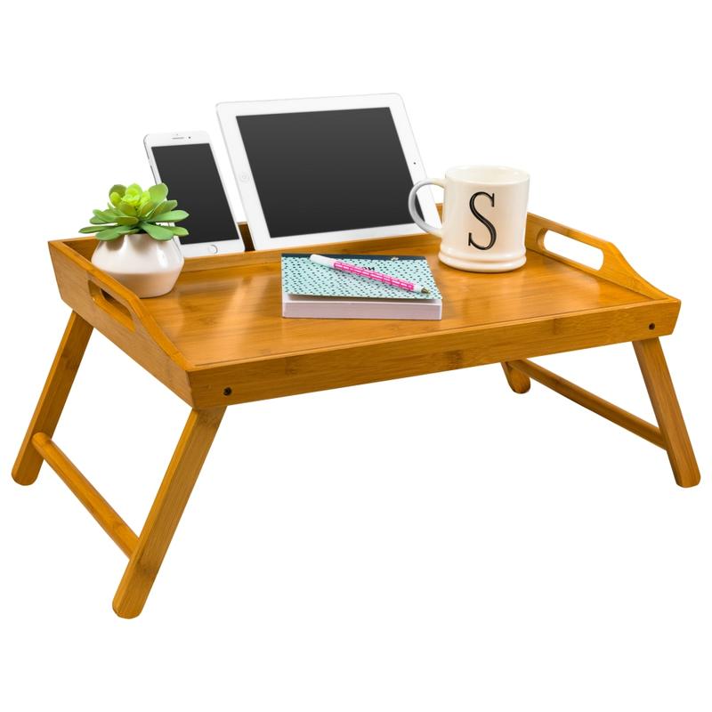 Rossie Home Media Bed Tray, 13.9inH x 21.8inW x 2.6inD, Natural Bamboo MPN:78107