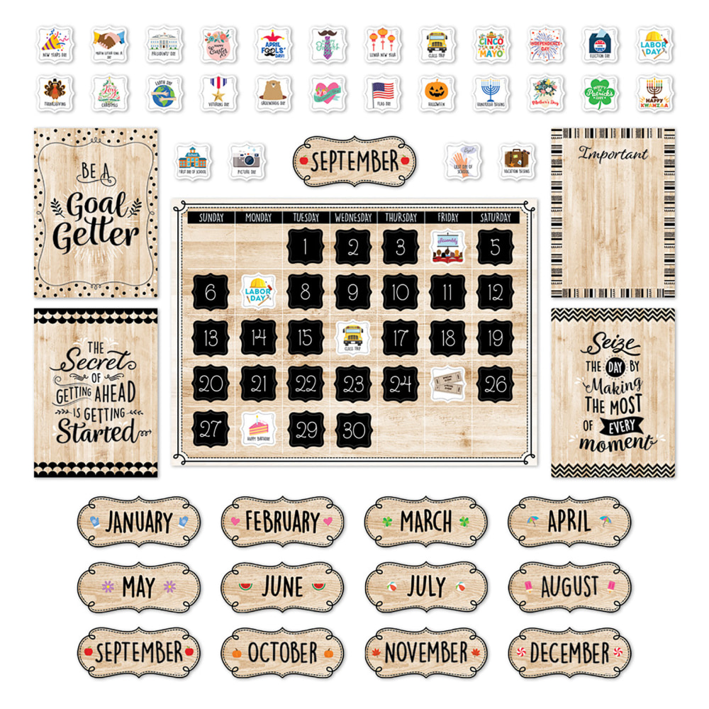 Creative Teaching Press Black, White, and Wood Calendar Set Bulletin Board Set, 87 Pieces MPN:CTP10920