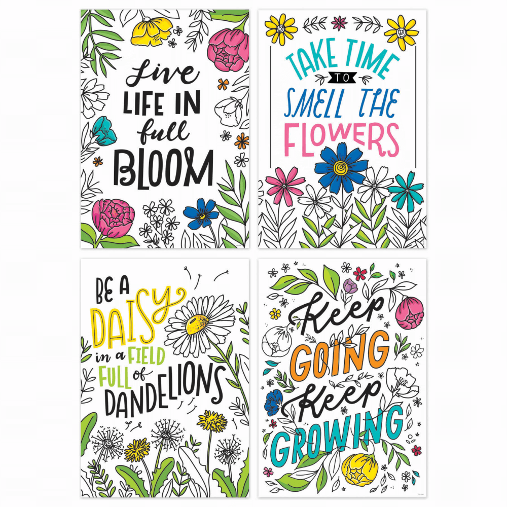 Creative Teaching Press Bright Blooms Inspire U Posters, 19in x 13-3/8in, Pack Of 4 Posters MPN:CTP10686