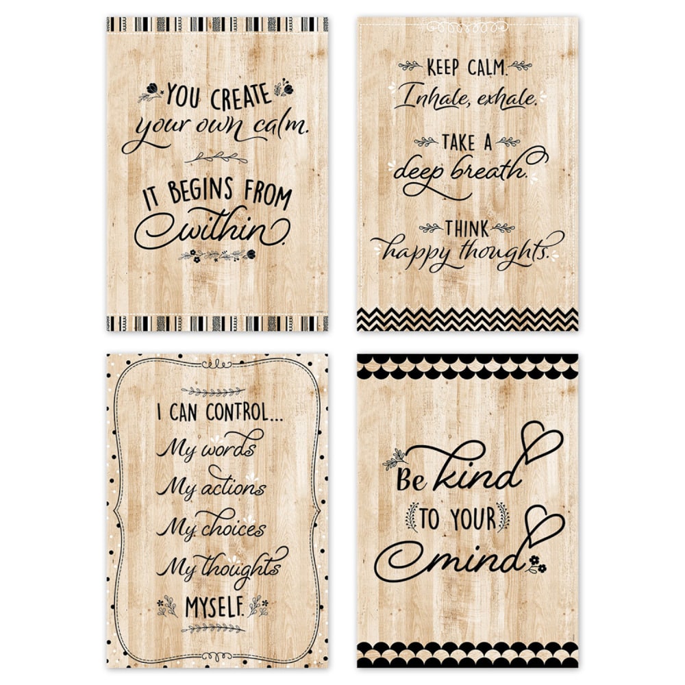 Creative Teaching Press Core Decor Black, White And Wood Inspire U Posters, 13-3/8in x 19in, Multicolor, Pack Of 4 Posters MPN:CTP10988