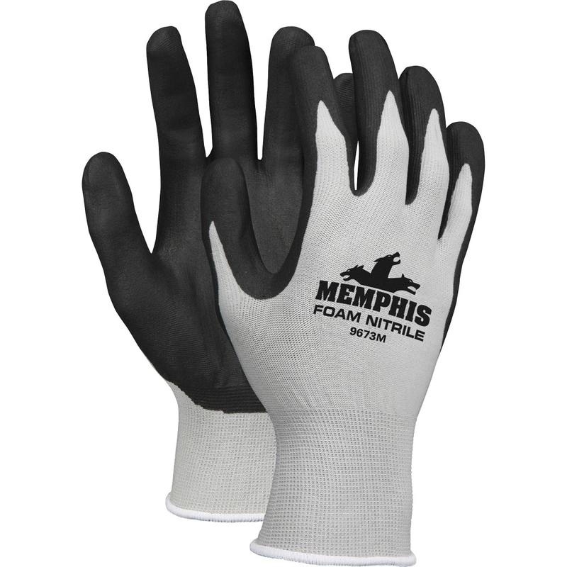 Memphis Shell Lined Protective Gloves - Medium Size - Nylon, Foam Palm, Nitrile Palm - Gray, Black, White - Knit Wrist, Knitted Cuff, Comfortable - For Material Handling, Assembling, Farming, Construction, Landscape, Plumbing, Shippin (Min Order Qty 2) MP