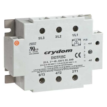 Solid State Relay, 3 Phase, Saddle Clamp, Screw, Panel, SCR MPN:D53TP25C-10