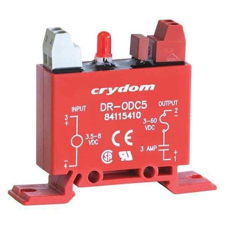 Input/Output Relay, 3A, DIN Rail, Red MPN:DR-ODC5