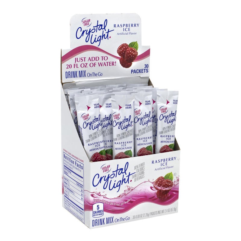 Crystal Light On-The-Go Sugar-Free Drink Mix, Raspberry Ice, 0.08 Fl Oz, 30 Packets Per Box, Pack Of 2 Boxes MPN:307-00152