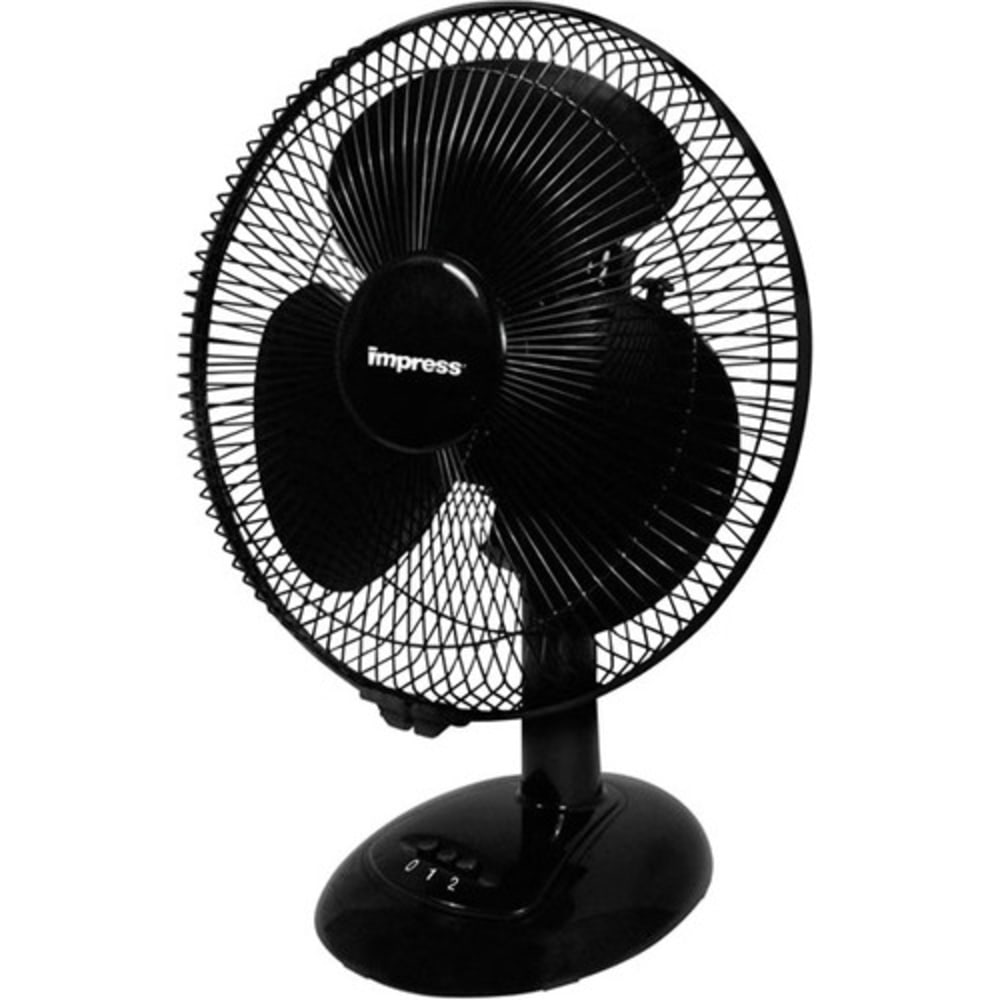 Impress Oscillating 3-Speed Table Fan, 10inH x 12inW x 12inD, Black MPN:99583455M