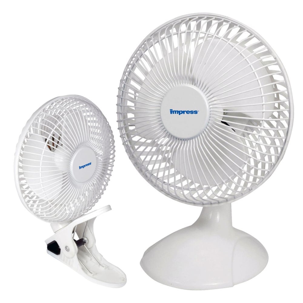 Impress 2-In-1 Clip/Desk Fan, 6inH x 12inW x 6inD, White MPN:99586200M