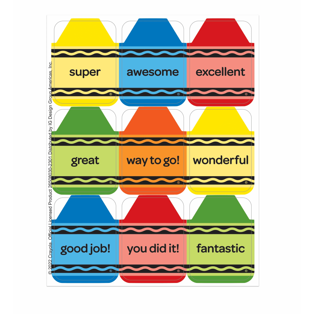 Crayola Giant Stickers, 1-5/16in x 1-3/4in, Multicolor, Pack Of 36 Stickers MPN:650803