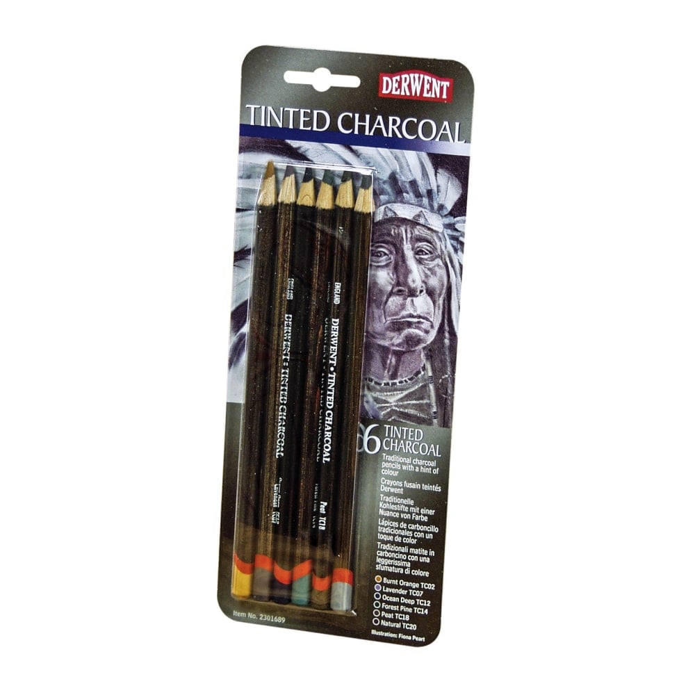 Derwent Tinted Charcoal Pencil Set, 8 mm, Assorted Colors, Set Of 6 MPN:2301689