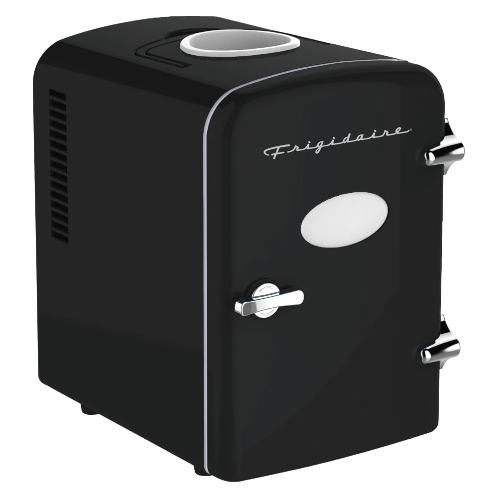 Frigidaire 6+1-Can 48-Watt Retro 0.14 Cu Ft Mini Portable Refrigerator With Top-Mounted Active-Cooling Can Holder, Black MPN:EFMIS171-BLACK