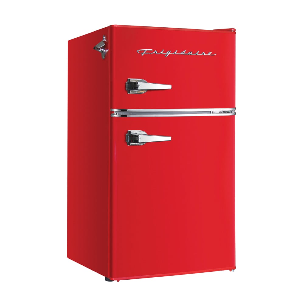 Frigidaire 2-Door Retro 3.2 cu ft Compact Bar Fridge with Freezer and Side Bottle Opener, Red MPN:EFR840-B-RED