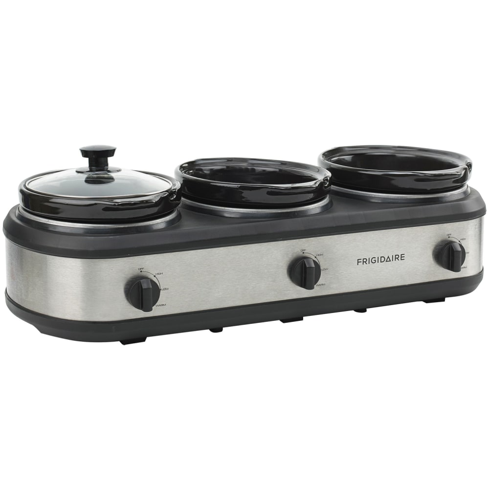 Frigidaire 420W Triple Slow Cooker And Buffet Server With 3-Piece 2.5-Quart Ceramic Pots, Silver MPN:ESC3105-SS