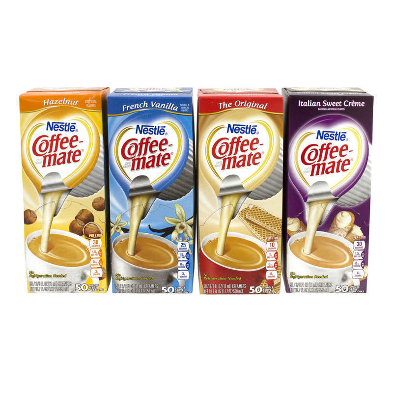 Nestle Coffee-mate Liquid Creamer, Original/French Vanilla/Hazelnut/Peppermint Mocha Flavor Variety Pack, 0.37 Oz Single Serve x 200 MPN:283-00012