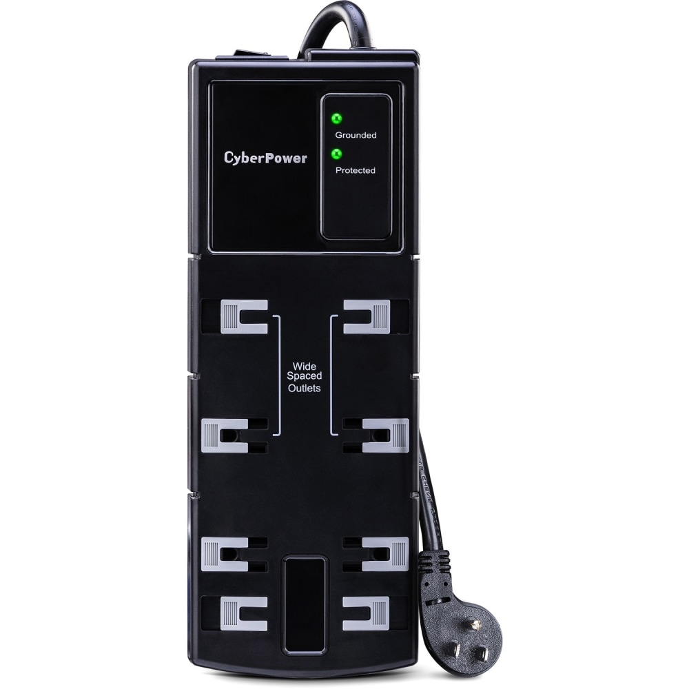 CyberPower CSB806 Essential 8 - Outlet Surge with 1800 J - Clamping Voltage 800V, NEMA 5-15P, Right Angle - 45 deg. Offset, 15 Amp, EMI/RFI Filtration, Black, Lifetime Warranty (Min Order Qty 2) MPN:CSB806