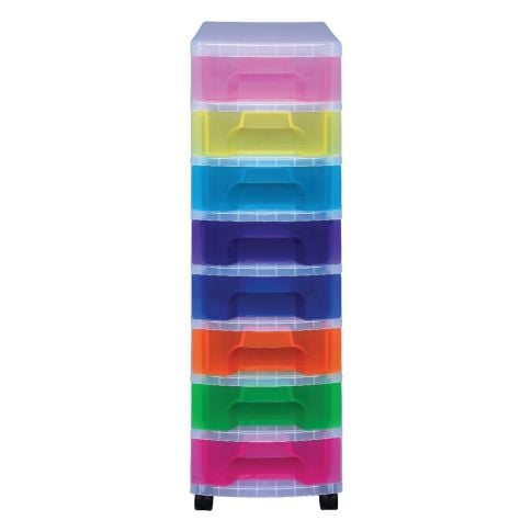 Really Useful Box Plastic 8-Drawer Storage Tower 7 Liters Clear/Rainbow