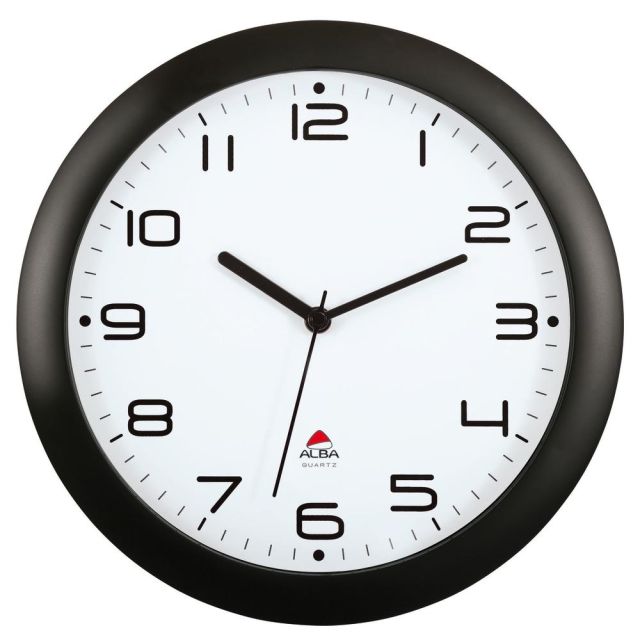 Alba Silent Round Wall Clock, 12in Diameter, Black HORNEWN