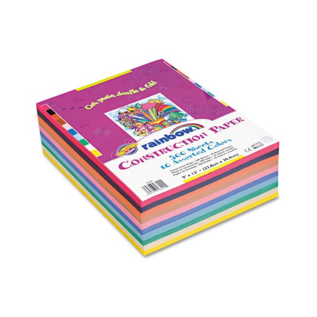 Pacon Rainbow Super Value Construction Paper, 9in x 12in, Assorted Colors, Pack Of 500 (Min Order Qty 2) P6555