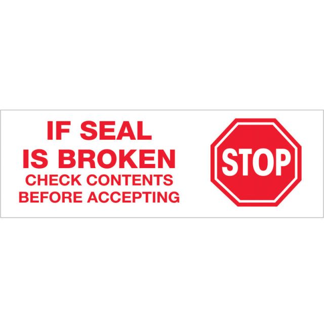 Tape Logic Stop If Seal Is Broken Preprinted Carton-Sealing Tape, 3in Core, 2in x 55 Yd., Red/White, Case Of 36 MPN:T901P01