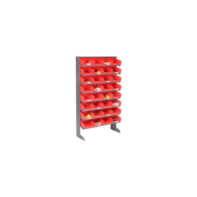 GoVets™ 8 Shelf Floor Pick Rack - 32 Red Plastic Shelf Bins 8 Inch Wide 33x12x61 425RD603